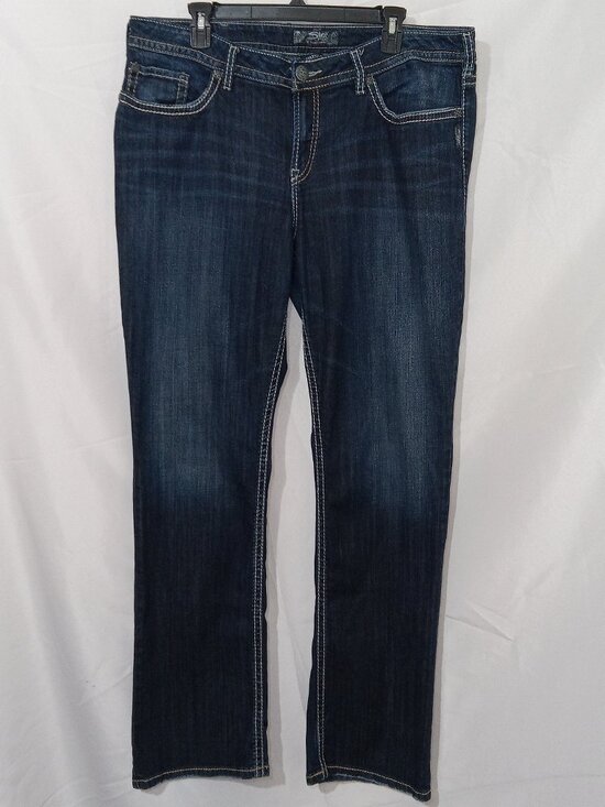 Silver Jeans Denim - Silver Jeans Natsuki Bootcut Jeans Women's Size 18 L33 Dark Wash Thick Stitch